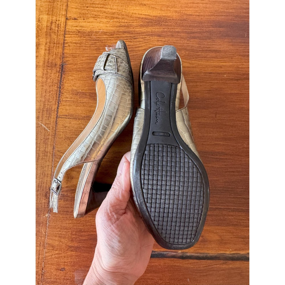 Cole Haan Nike Air Eliana Heels Slingback Vintage Silver Buckle US 6.5 Women's